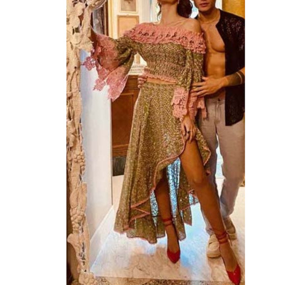 NWT Antico Sartoria 2-Piece Crop Top + Maxi Wrap Skirt Set Eyelet Lace, One Size - Picture 2 of 11